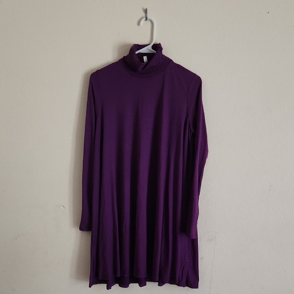 Purple Long Sleeve Turtleneck Dress